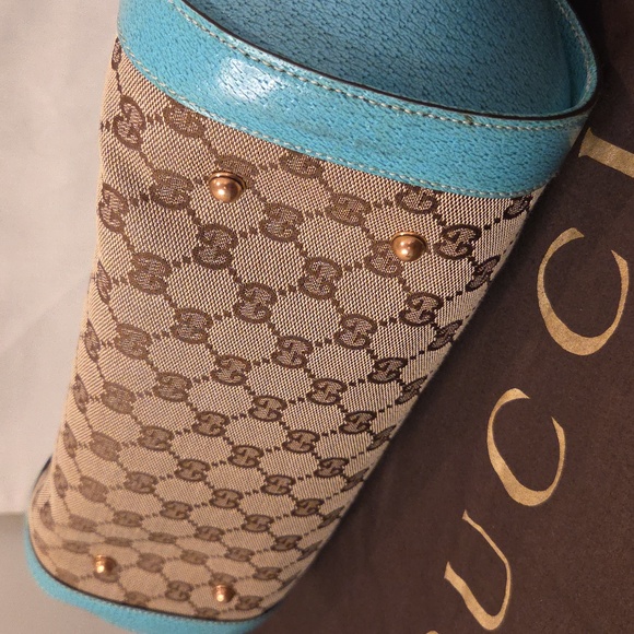 Gucci Vintage 1990s ultra rare limited edition turquoise Bamboo Bullet Bag - Picture 12 of 17